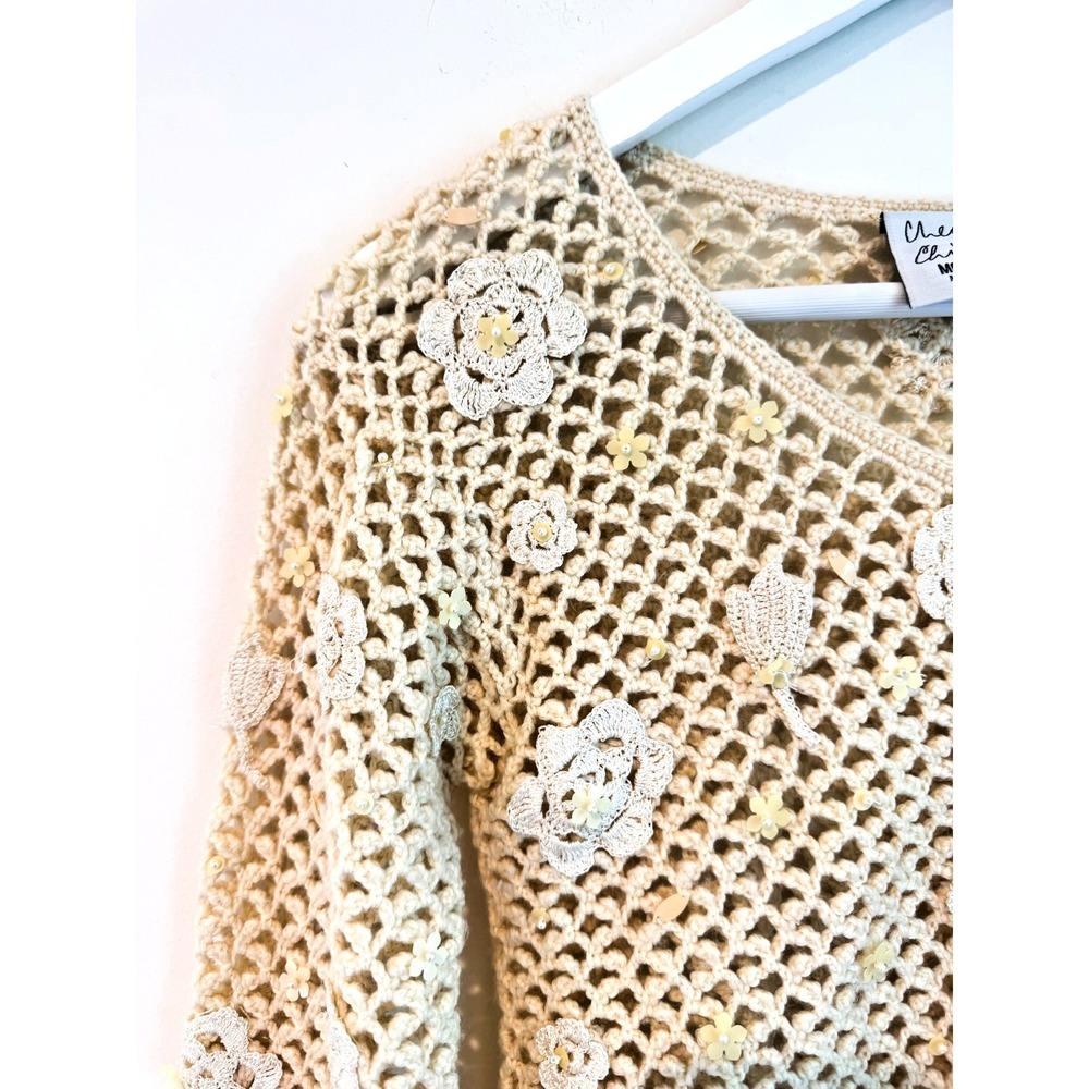 Vintage Moschino Cheap and Chic 100% Wool Cardigan Floral Appliqué Sz S - Picture 6 of 14